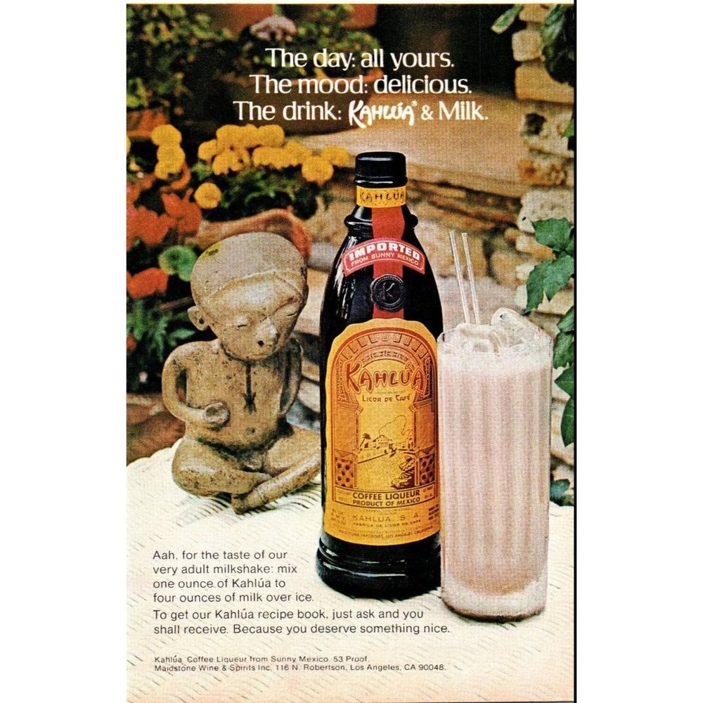 1976 Kahlua Coffee Liqueur Vintage Print Ad Statue Mud Slide Wall Art Man Cave